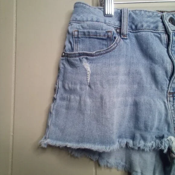 Bullhead Shorts 5 Denim Distressed Raw Hem Blue - Picture 10 of 12